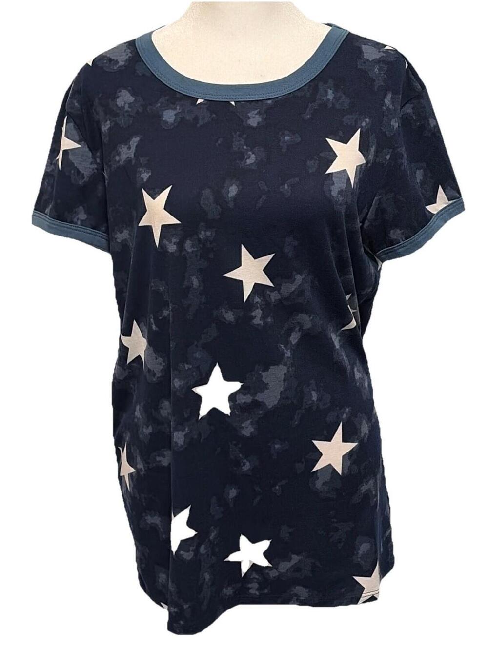 NWT LuLaRoe LIV Small Cream Navy Blue Tie Dye Top W/ White Stars Print Size 6-8